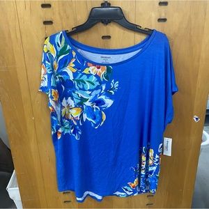 Women Plus Size 2X Short Sleeve Blouse Floral Prints Multicolors